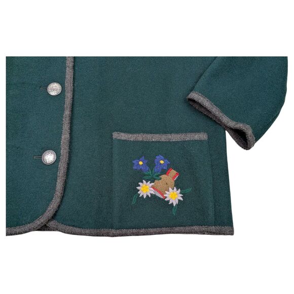 Petressa Blazer Women's 46 Green Wool Blend Edelweiss Embroidery Evergreen VTG - Picture 2 of 11